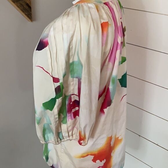 Diane Von Furstenberg | Women’s Keoni V Neck Abstract Puff Sleeve Blouse | 10 - Picture 3 of 7